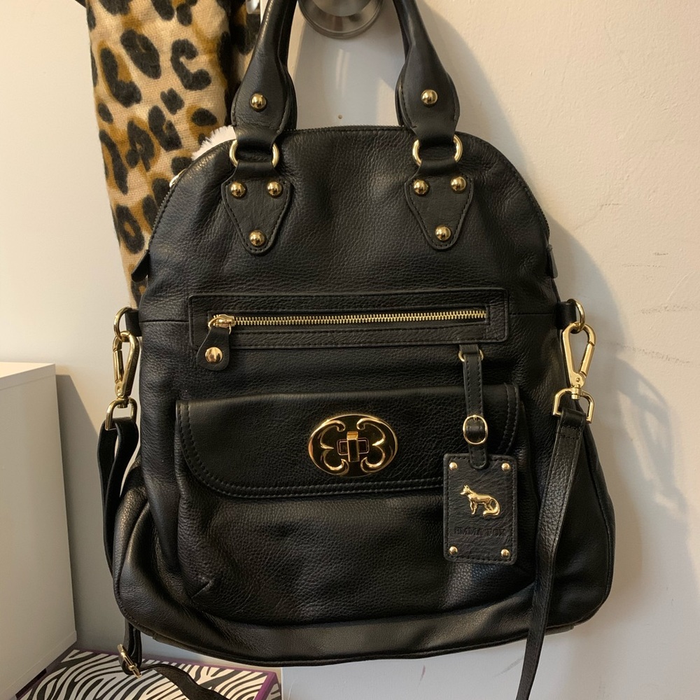 Emma Fox black leather satchel with gold hardware